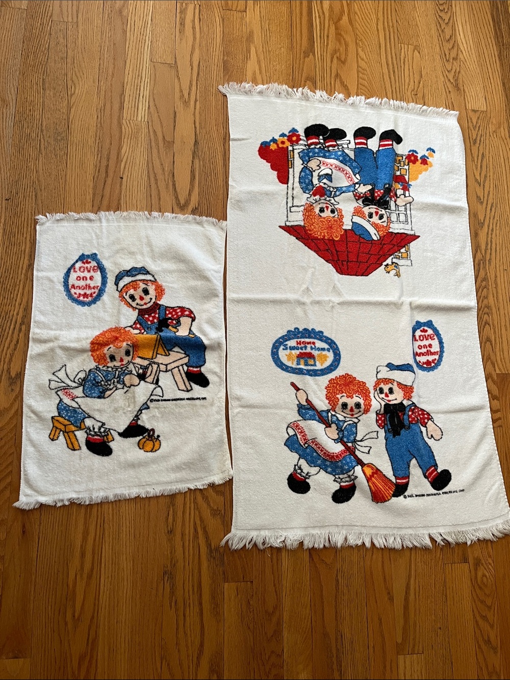 Vtg Raggedy Ann & Andy Bath & Hand Towel Home Sweet Home Bobbs Merrill MCM *READ